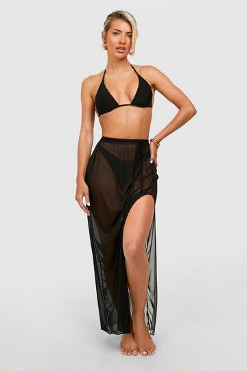 Belted Split Beach Maxi Skirt black