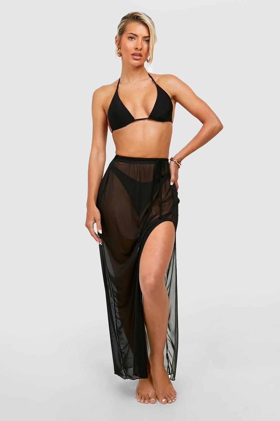 Black Belted Split Beach Maxi Skirt