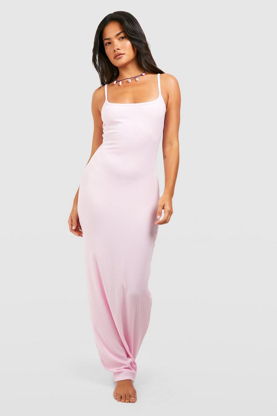 Pink Textured Scoop Back Beach Maxi Dress image number 1