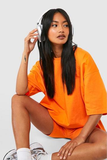 Orange Oversized T-Shirt And Biker Short Set