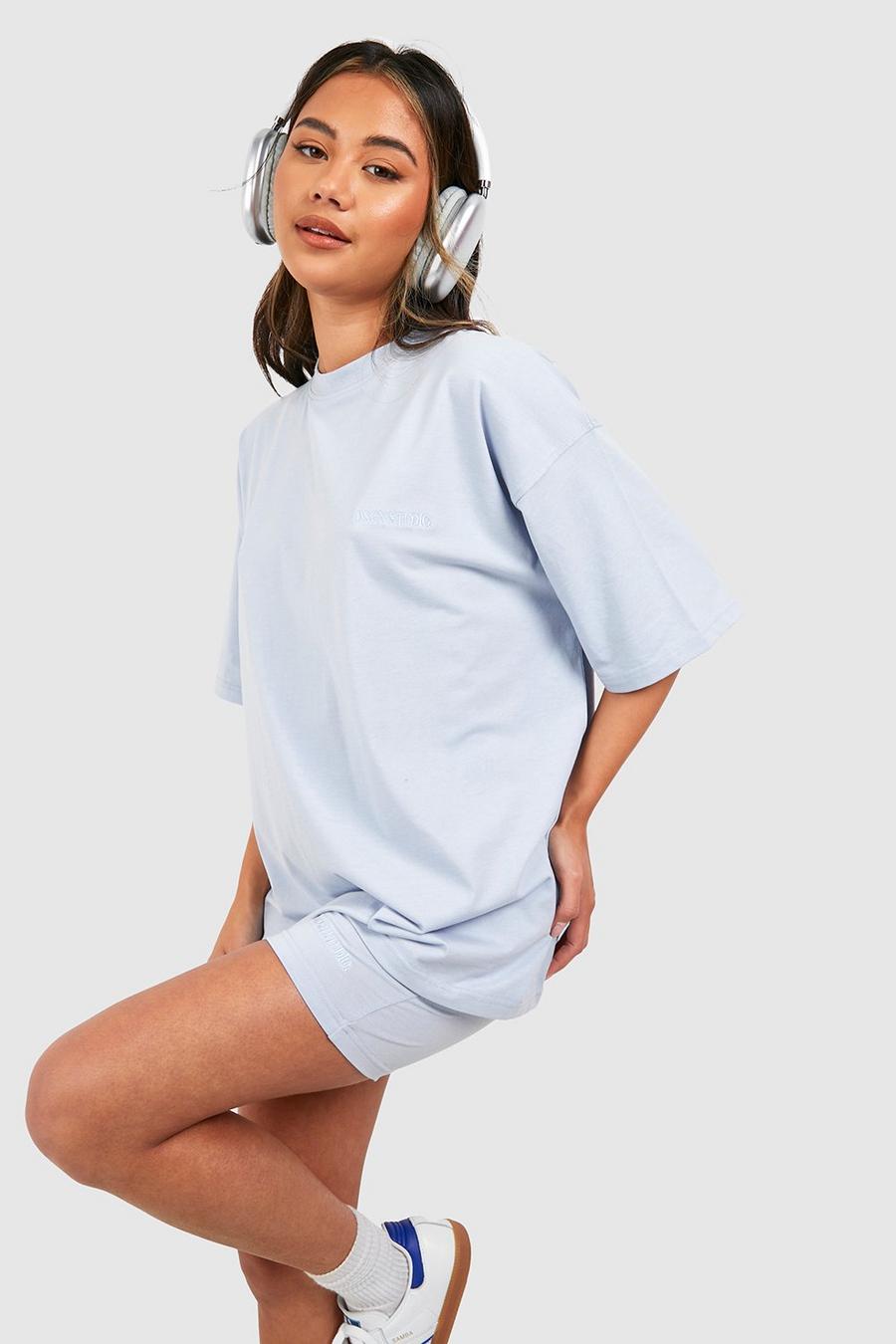 Light blue Oversized T-shirt And Cycling Short Set image number 1
