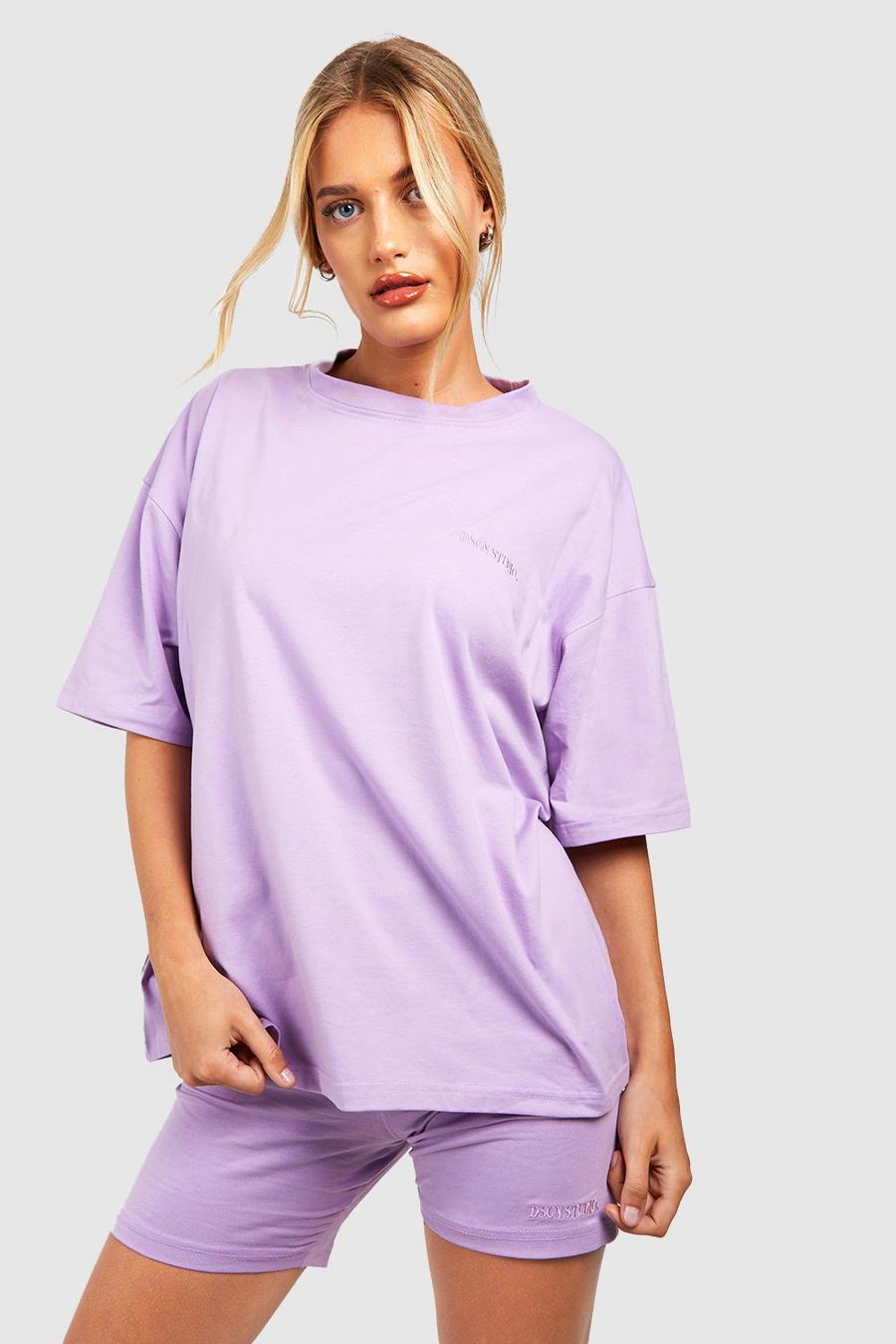 Lilac Oversized T-Shirt And Biker Short Set image number 1