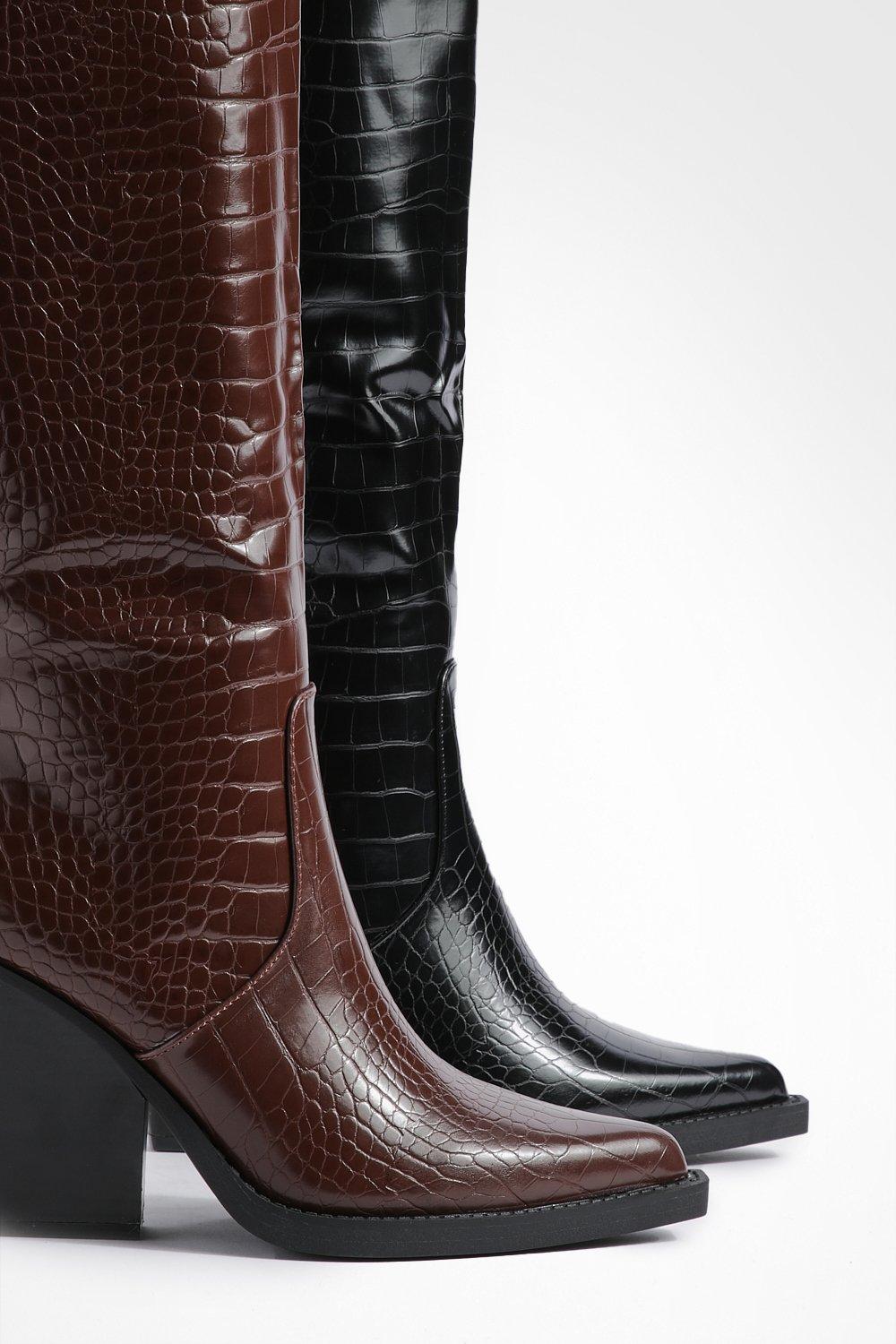 Black croc outlet western boots