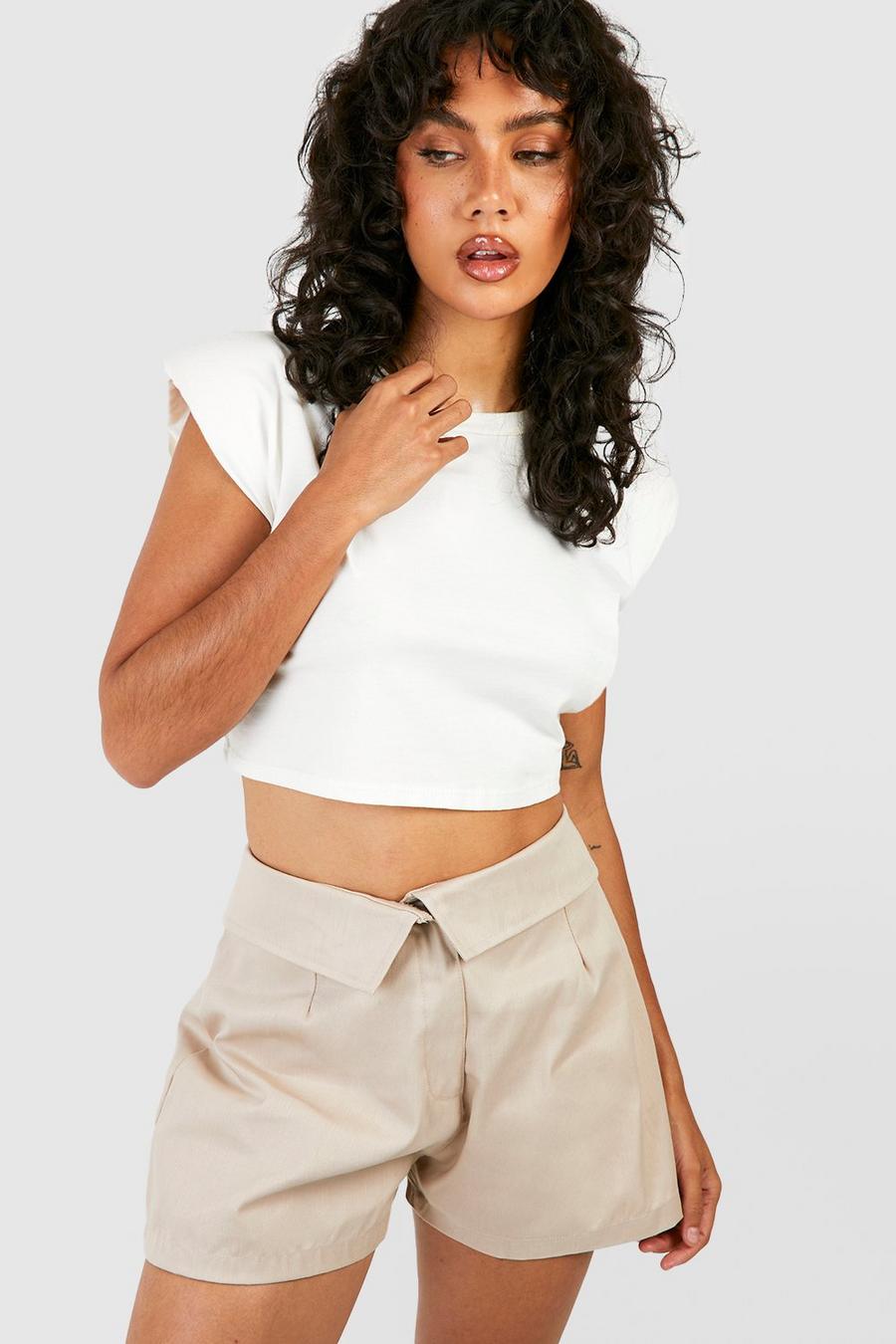 Beige beis Fold Over Tailored Short
