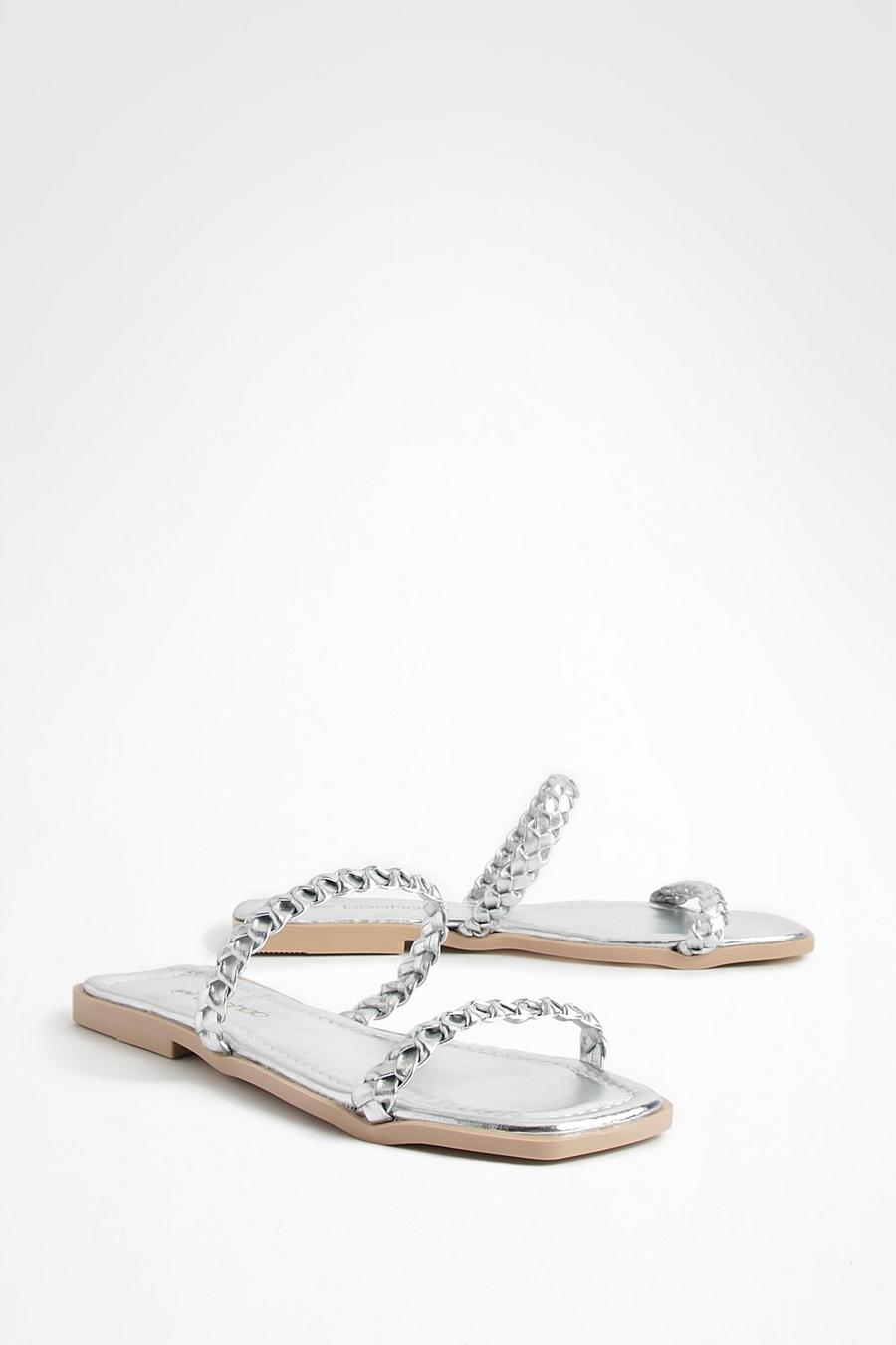 Silver Square Toe Double Plait Sandals  image number 1