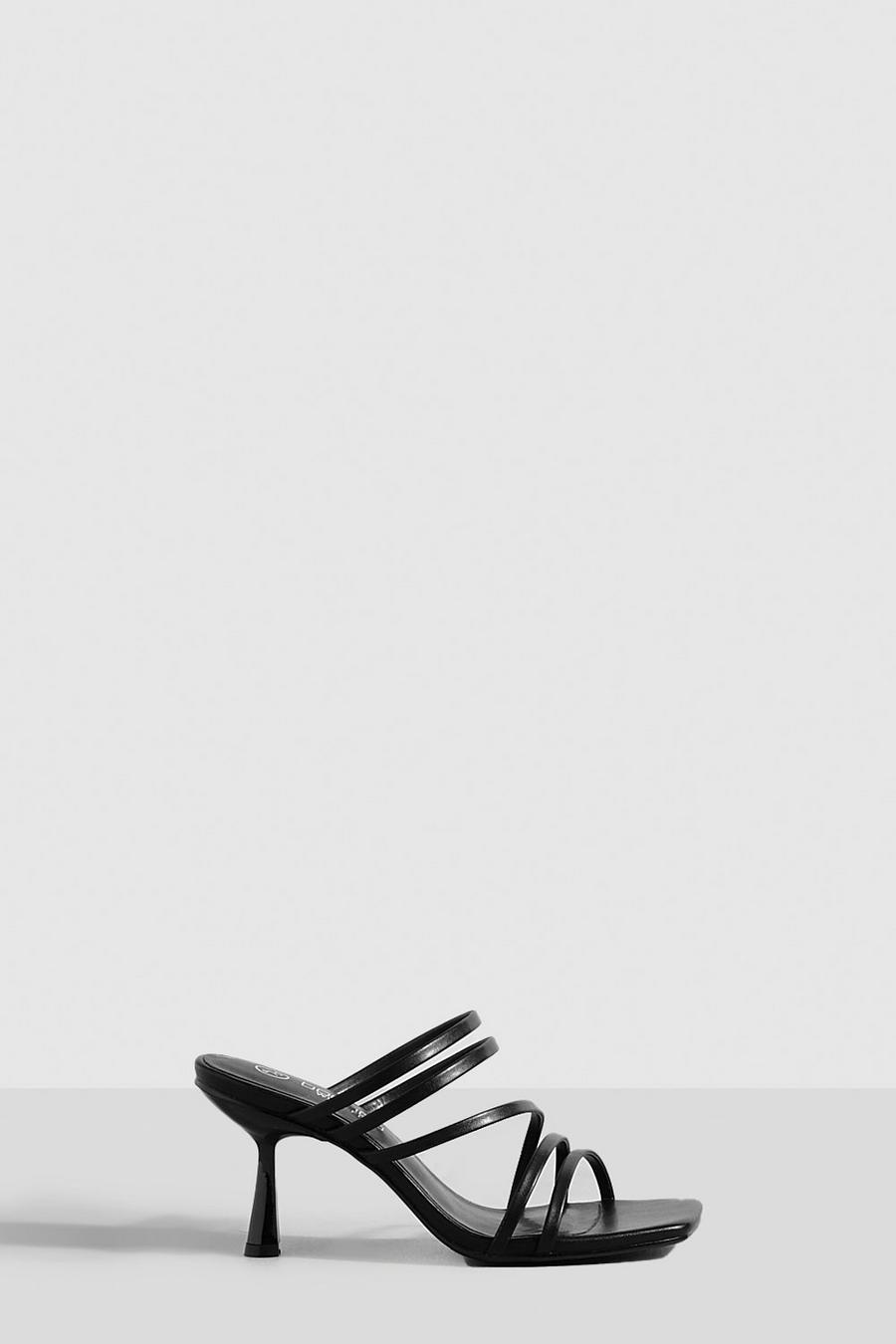 Mules a calzata ampia con laccetti bassi e tacco a spillo, Black image number 1