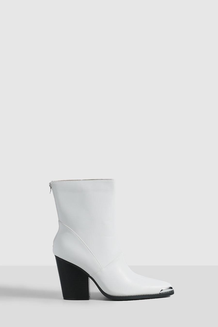 White blanc Toe Cap Detail Western Cowboy Boots