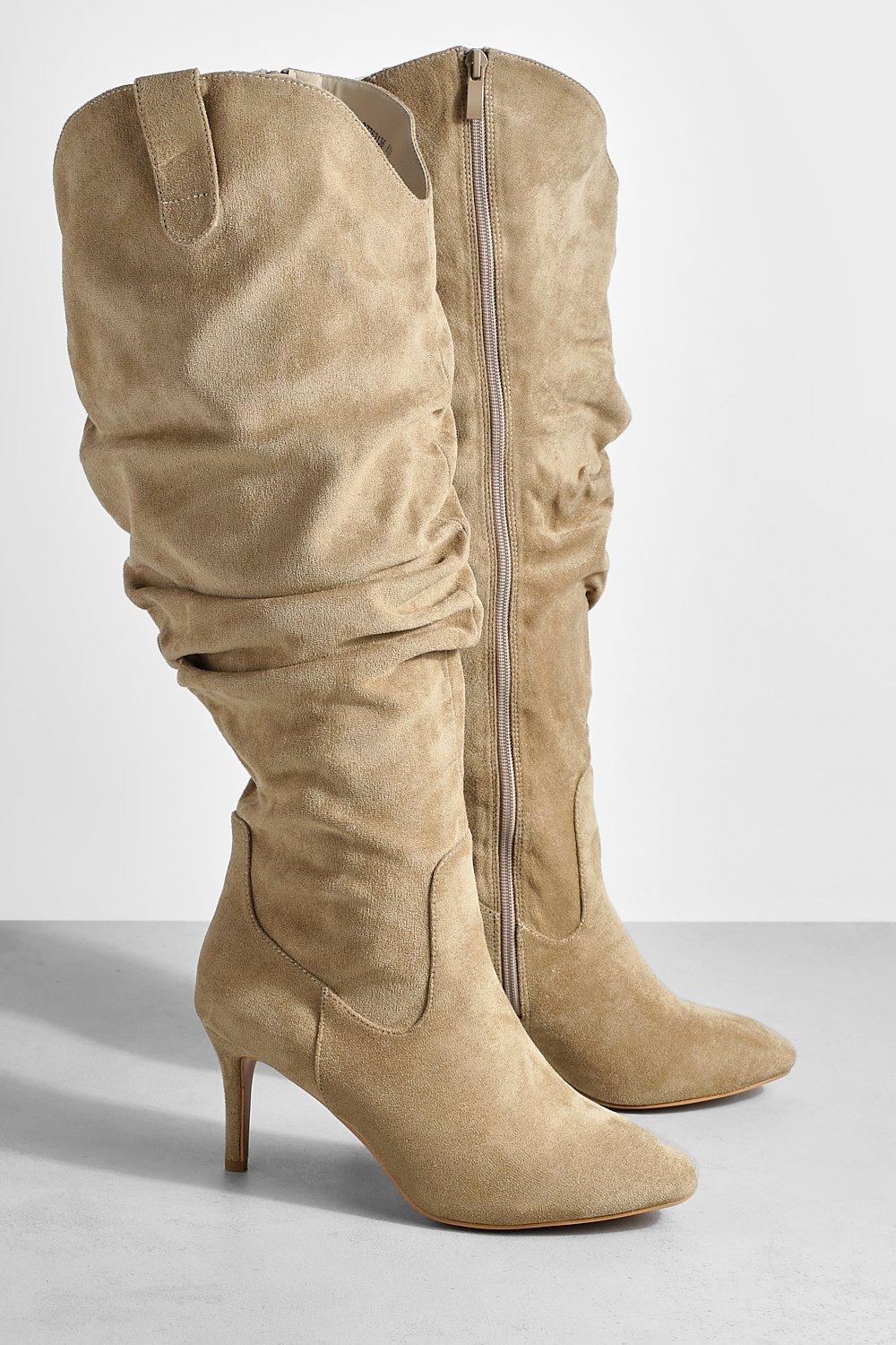 Wide Fit Low Heel Slouchy Knee High Boots