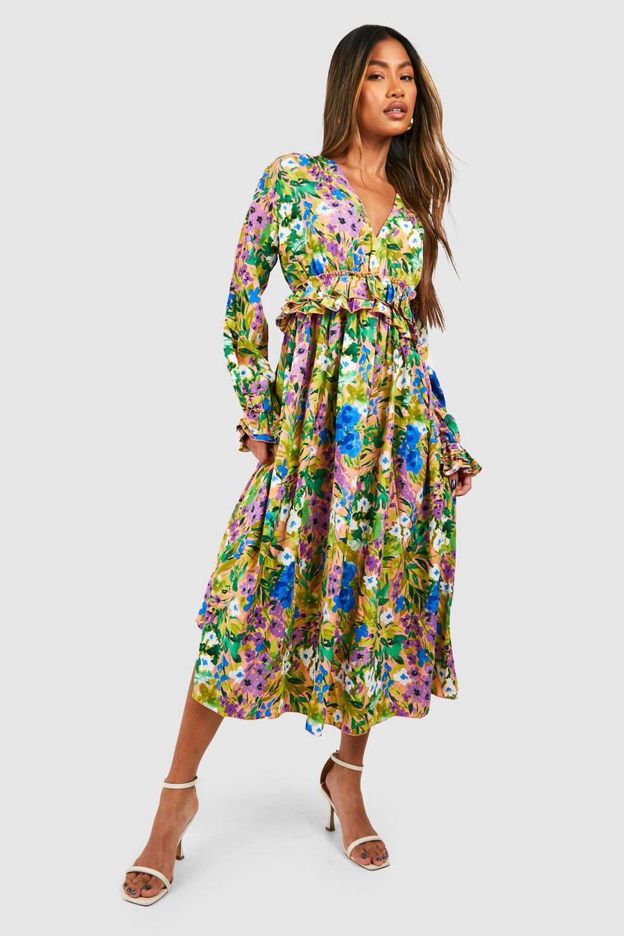 Multi Floral Floaty Ruffle Midaxi Dress image number 1