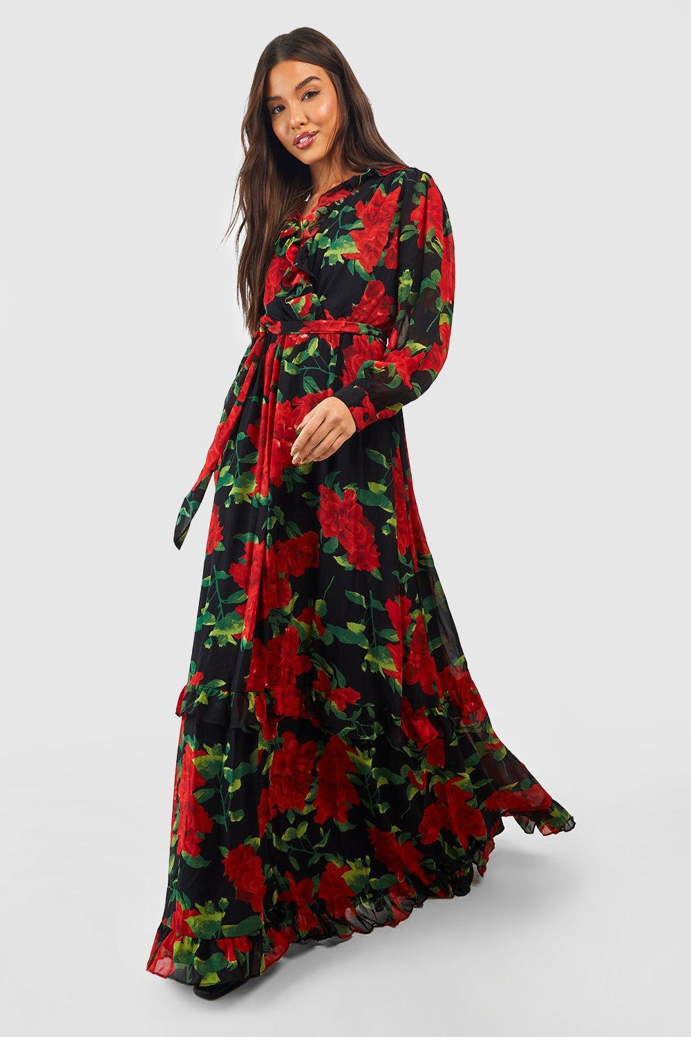 Chiffon Dobby Floral Detail Maxi Dress