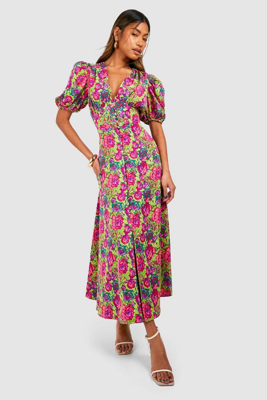 Women's Floral Button Through Midi Dress | Boohoo UK