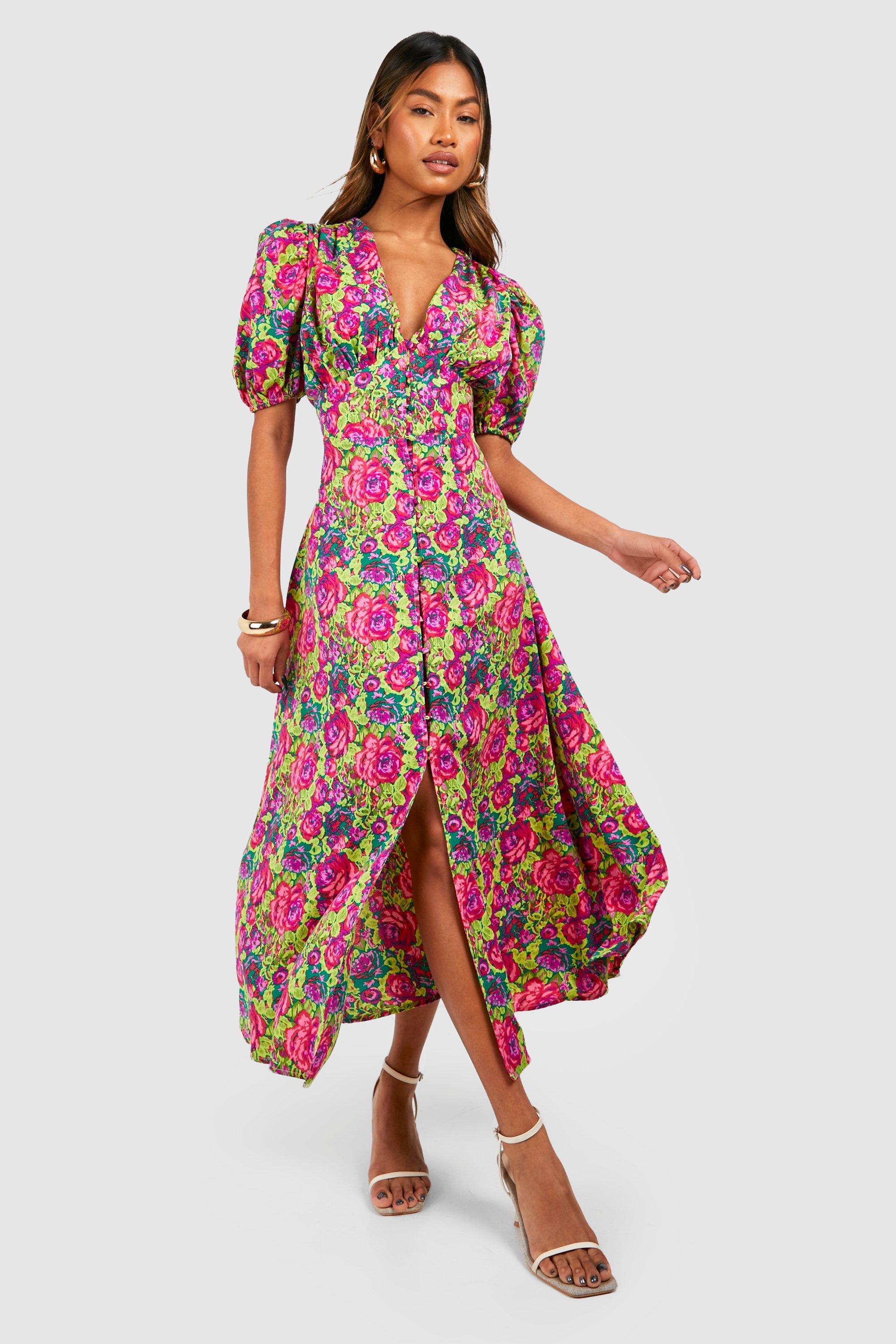 Button through outlet floral dress