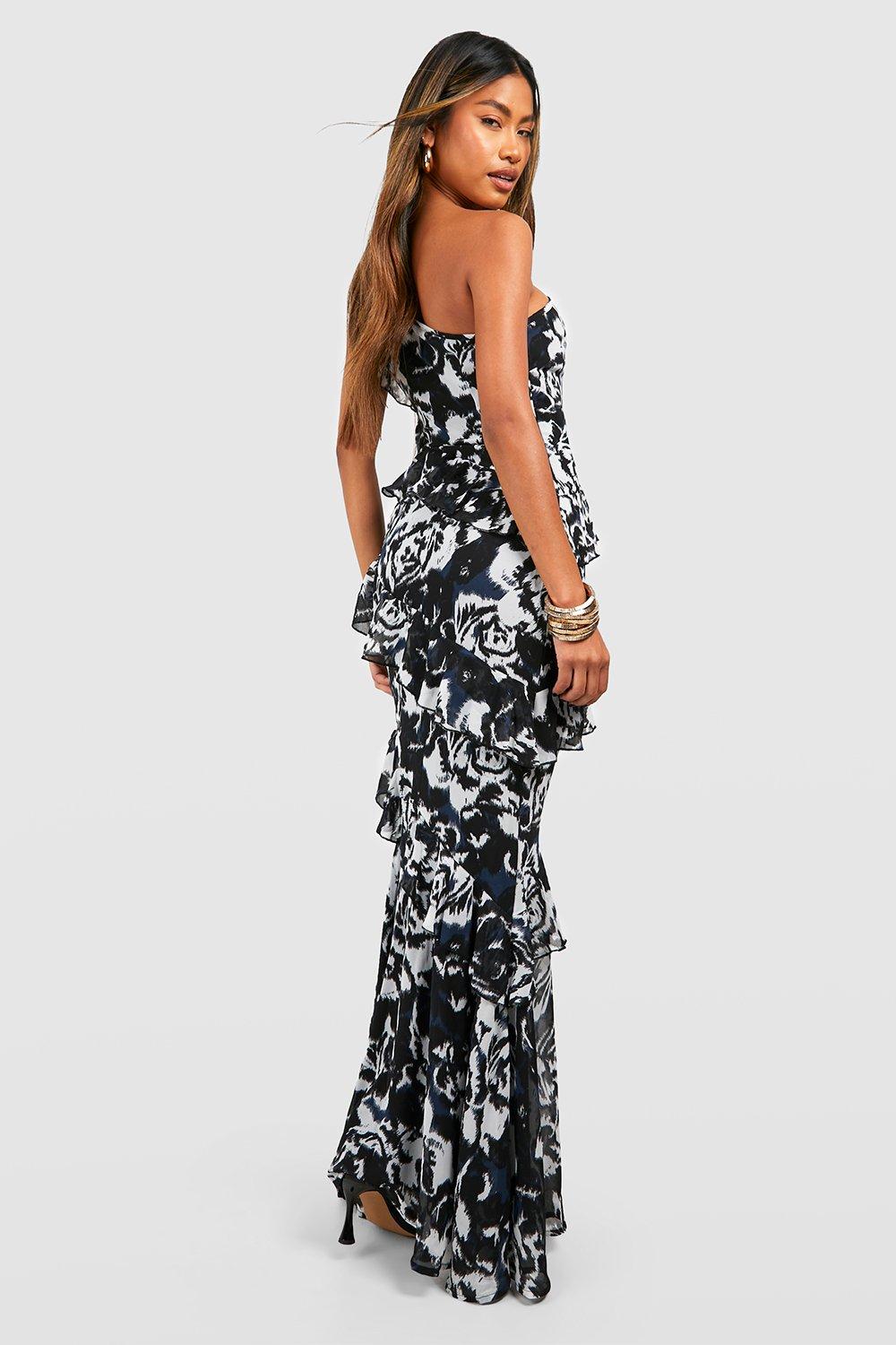 Chiffon Printed One Shoulder Maxi Dress boohoo AU