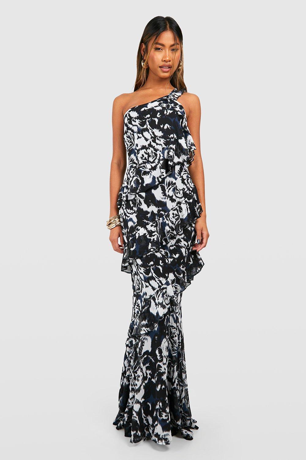 Chiffon Printed One Shoulder Maxi Dress boohoo AU