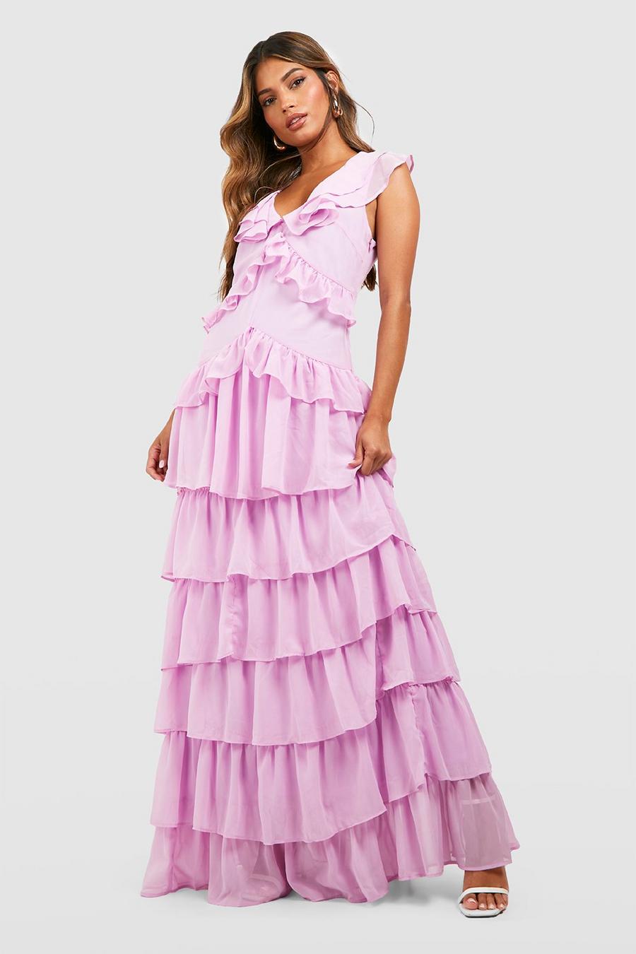 Lilac Chiffon Ruffle Tiered Maxi Dress image number 1