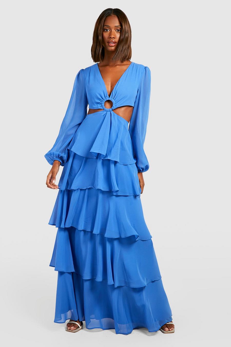Cobalt Chiffon Ruffle Tiered Maxi Dress