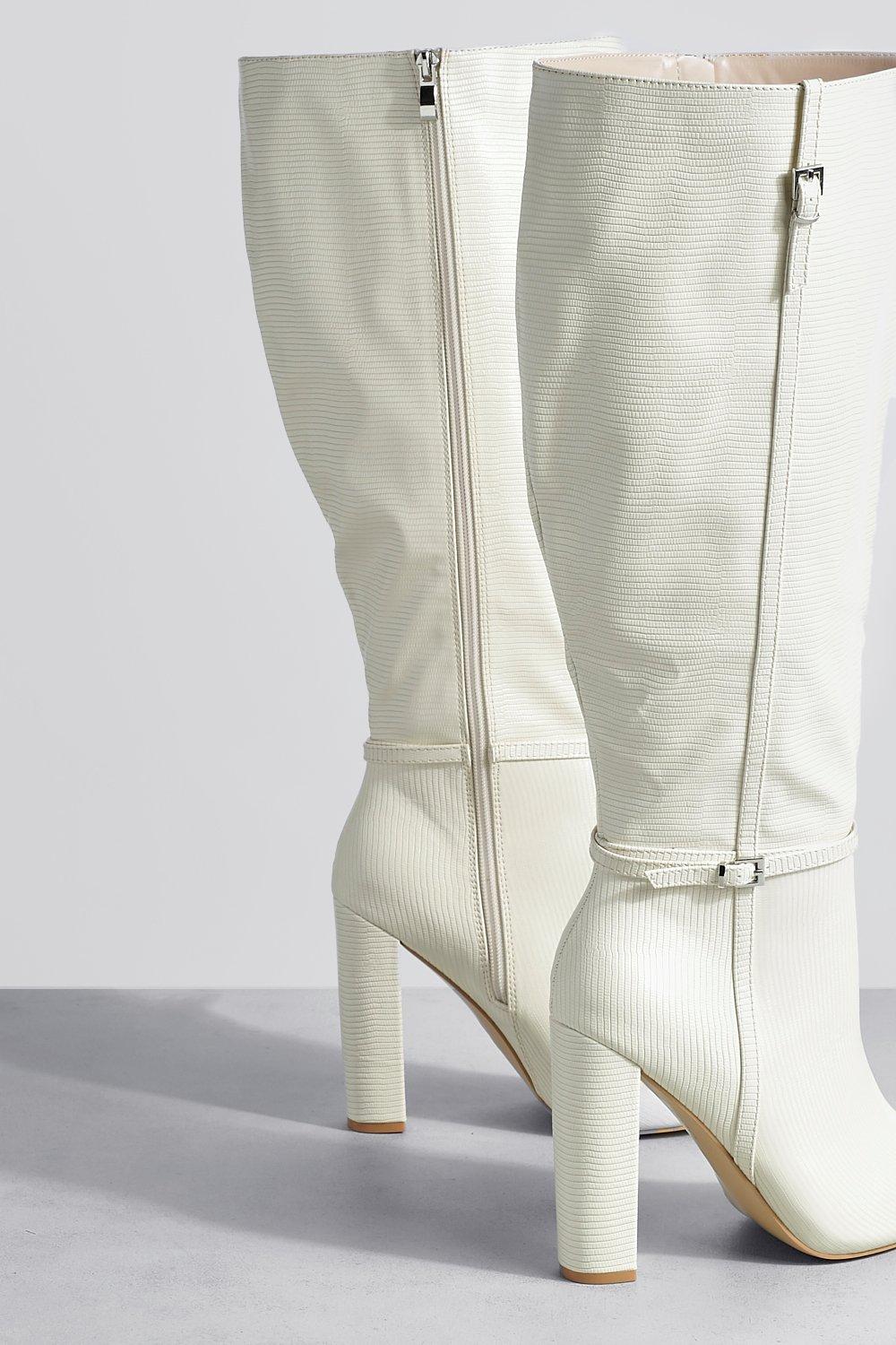 Wide Width Block Heel Pointed Toe Knee High Boots