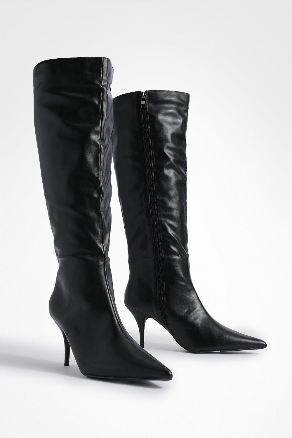 Tall black boots outlet with low heel