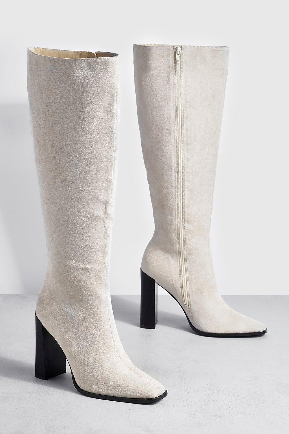 Stacked heel 2025 knee high boots