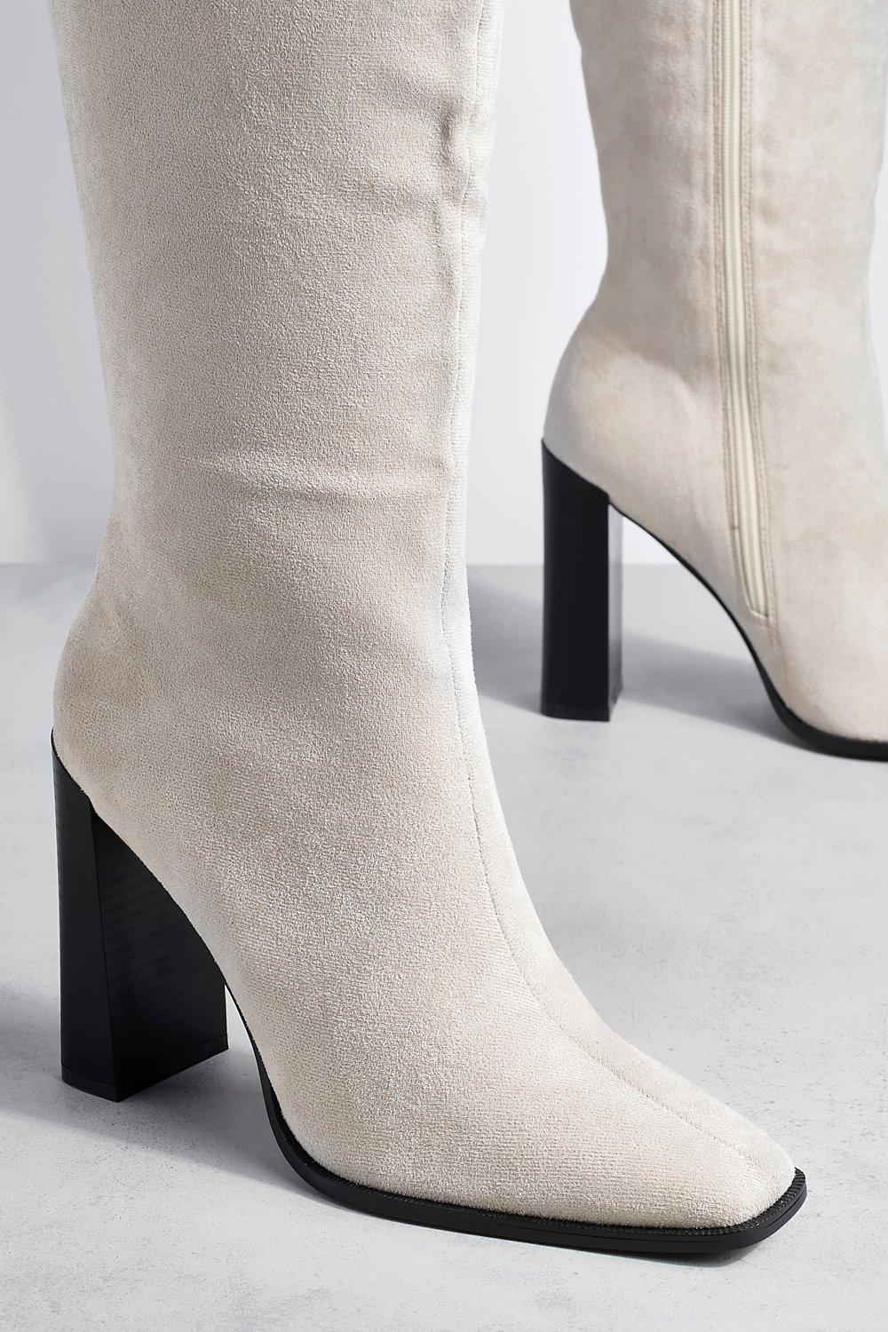 Stacked heel 2024 tall boots