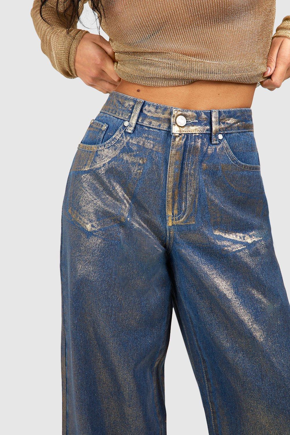 Metallic gold jeans sale