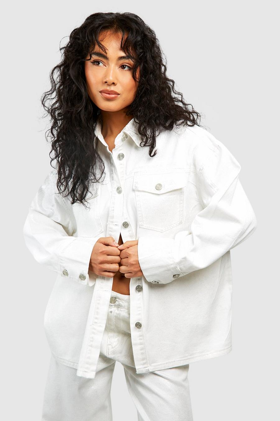 White Jeansskjorta med metalliceffekt image number 1