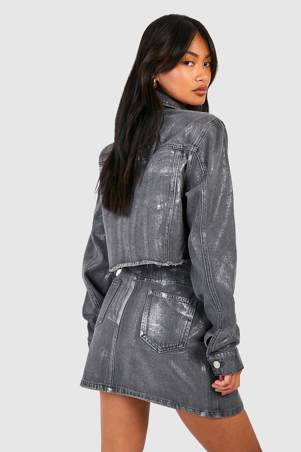 Silver Metallic Skirt - Coated Denim Skirt - Denim Mini Skirt - Lulus