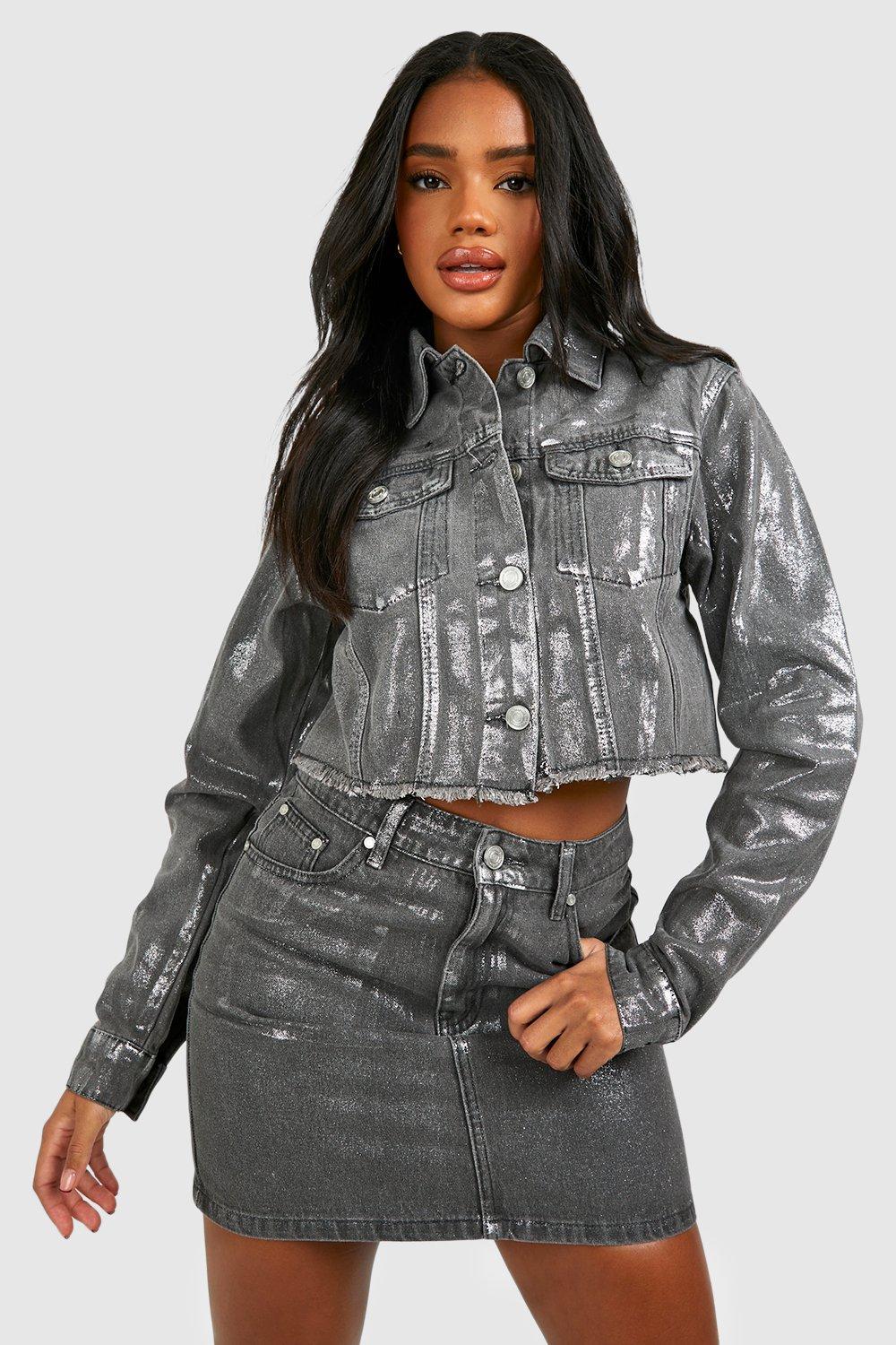 Metallic Coated Crop Denim Jacket boohoo UK