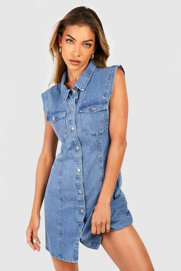 Sleeveless Western Denim Dress light blue