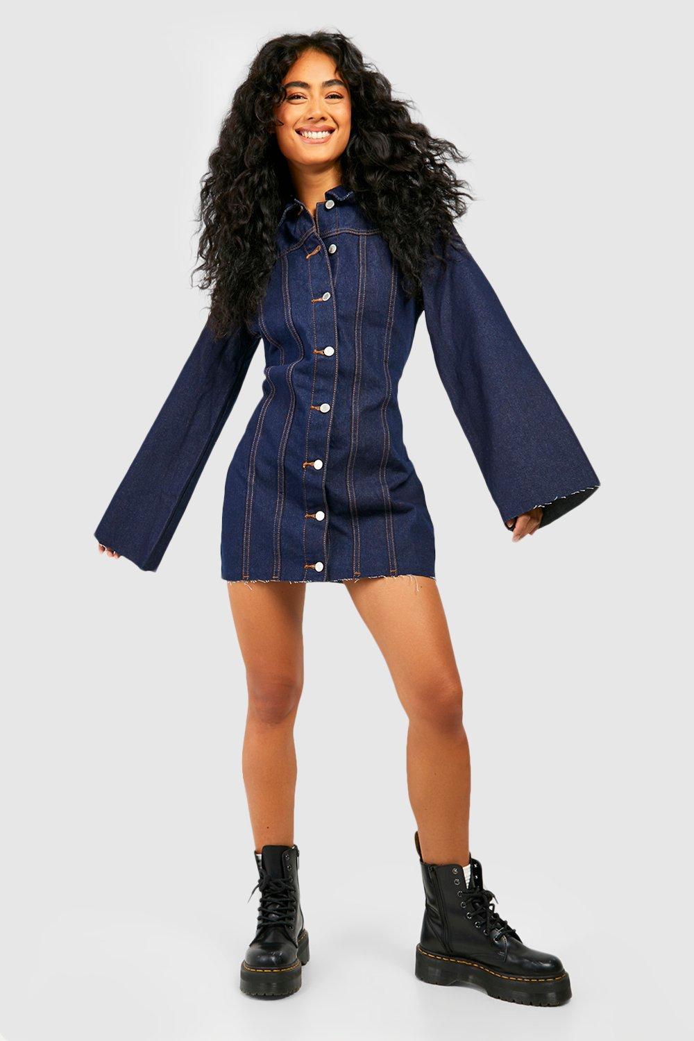 Raw Hem Denim Shirt Dress