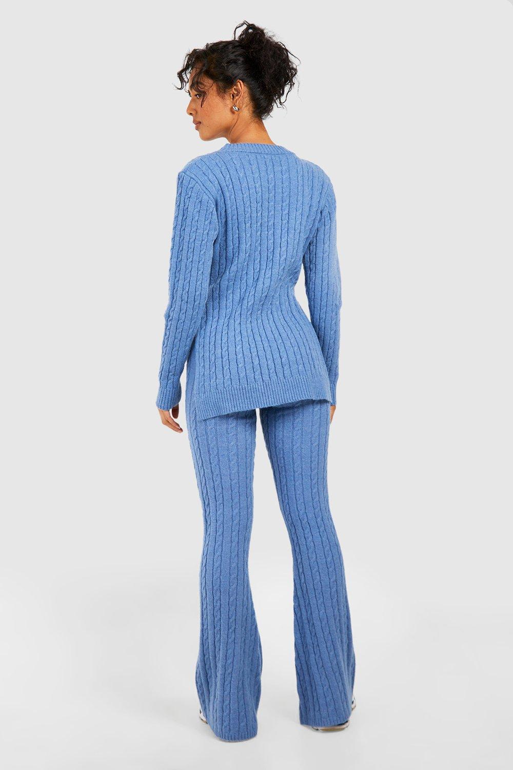 Blue Cable Knit Flare Pants – Lane 201