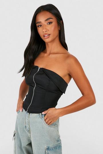 Petite Zip Detail Bandeau Corset Top black