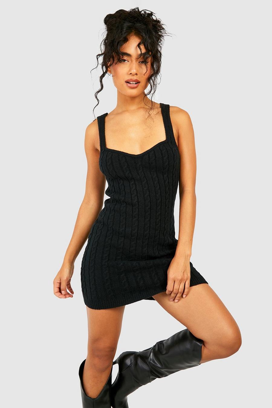Black Soft Cable Knit Mini Dress
