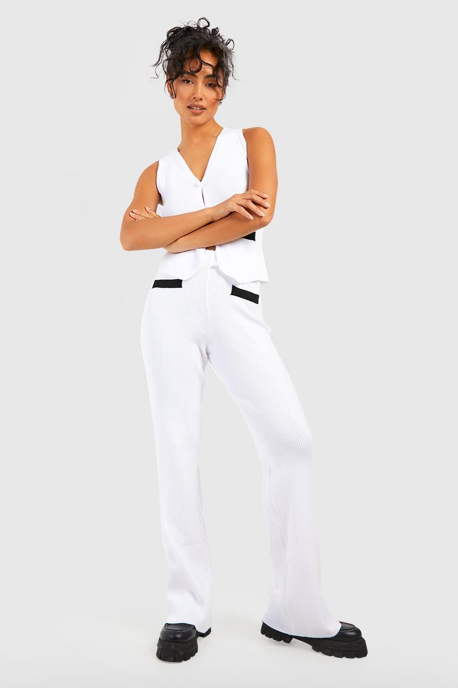 Ivory white Fine Gauge Knitted Wide Leg Pants image number 1