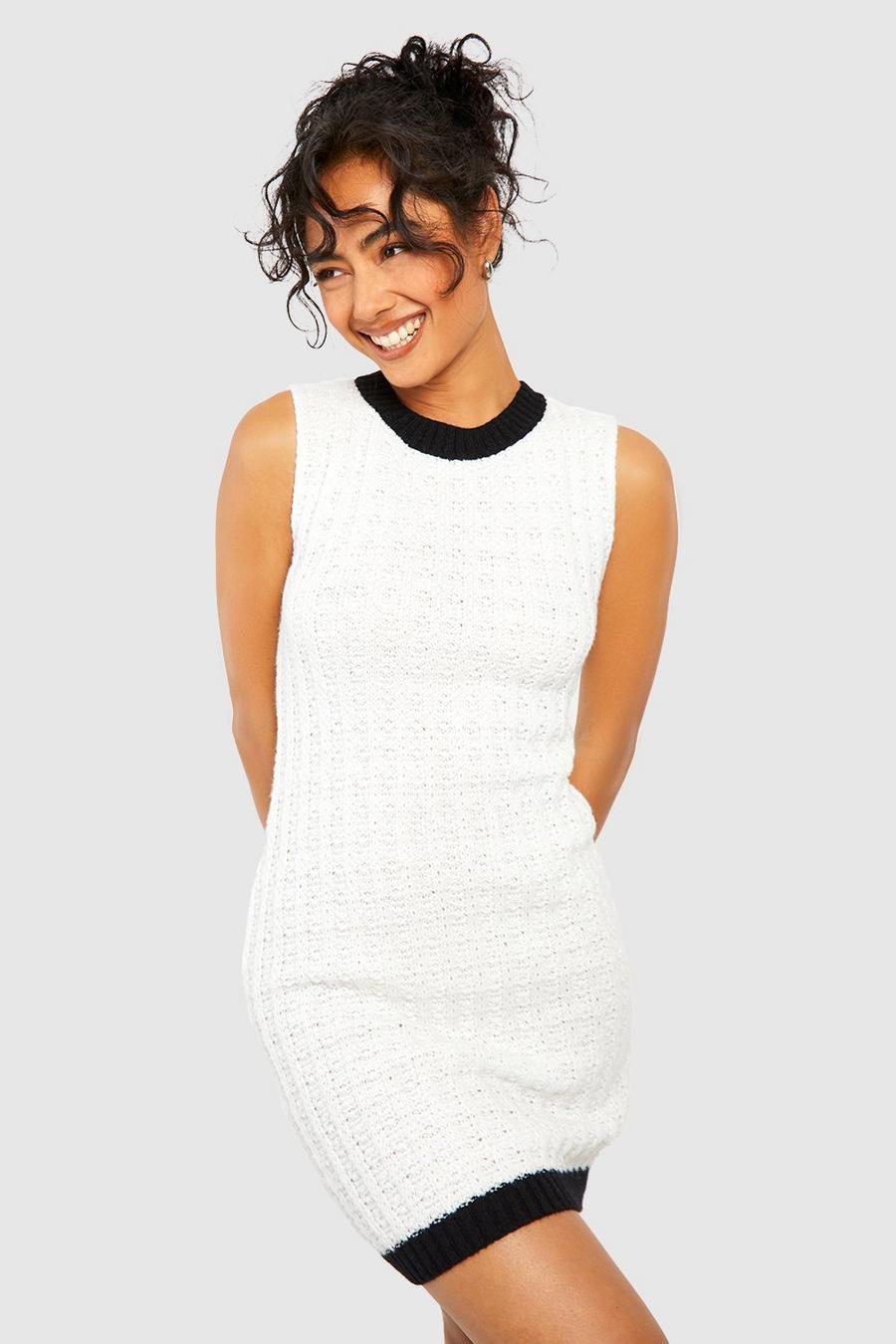 White Trim Detail Sleeveless Knitted Dress image number 1
