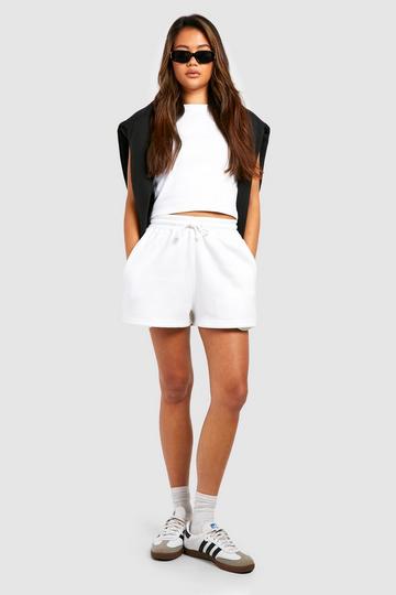 White Thick Binding Rib Racer Vest And Sweat Short Set