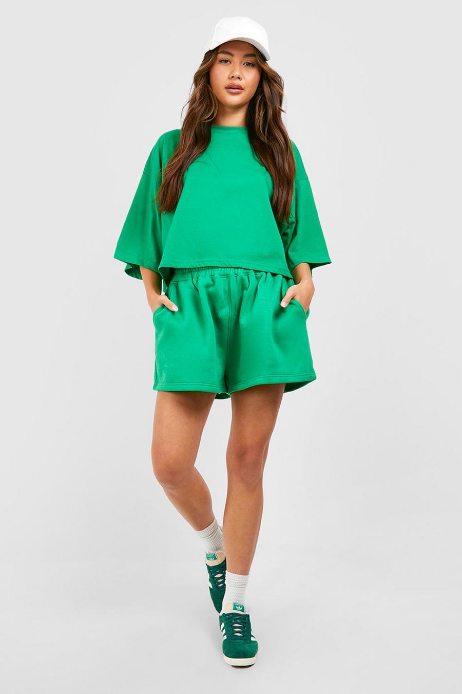 Green Boxy Crop T-shirt And Short Set  image number 1