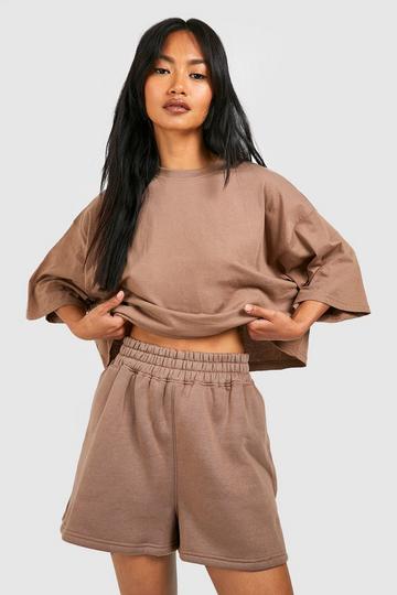 Boxy Crop T-shirt And Short Set taupe