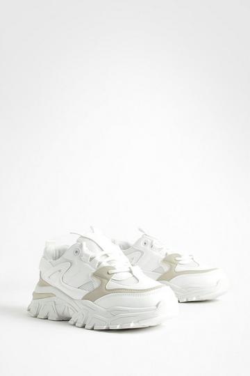 Beige Chunky Lug Sole Contrast Detail Sneakers