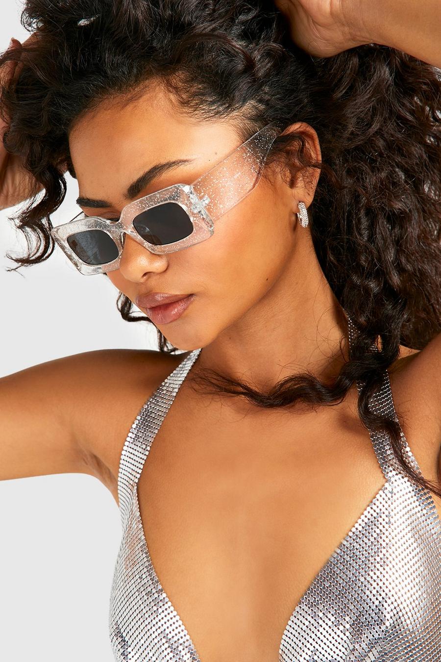 Clear Frame Rectangle Sunglasses 
