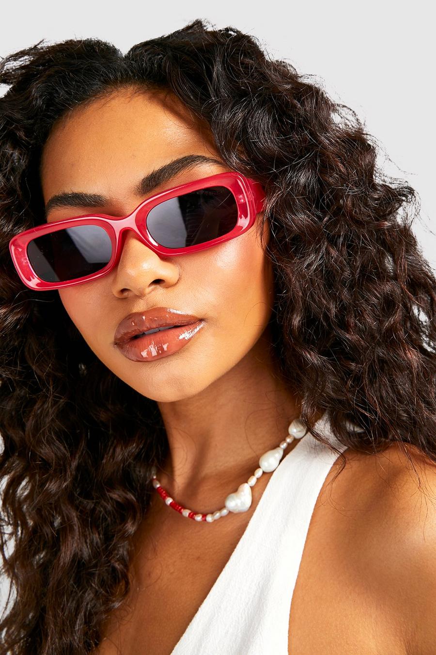 Pink Tinted Lense Rectangular Frame Sunglasses  image number 1