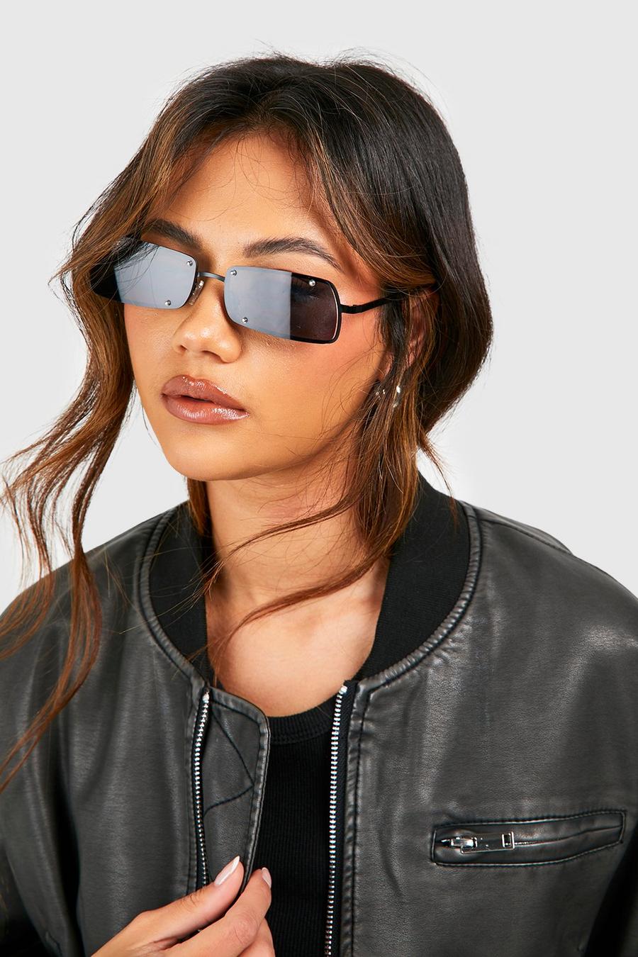 Black Metal Frame Angled Sunglasses
