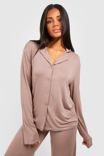 Jersey Pyjama Blouse Met Lange Mouwen En Perzikhuid mocha