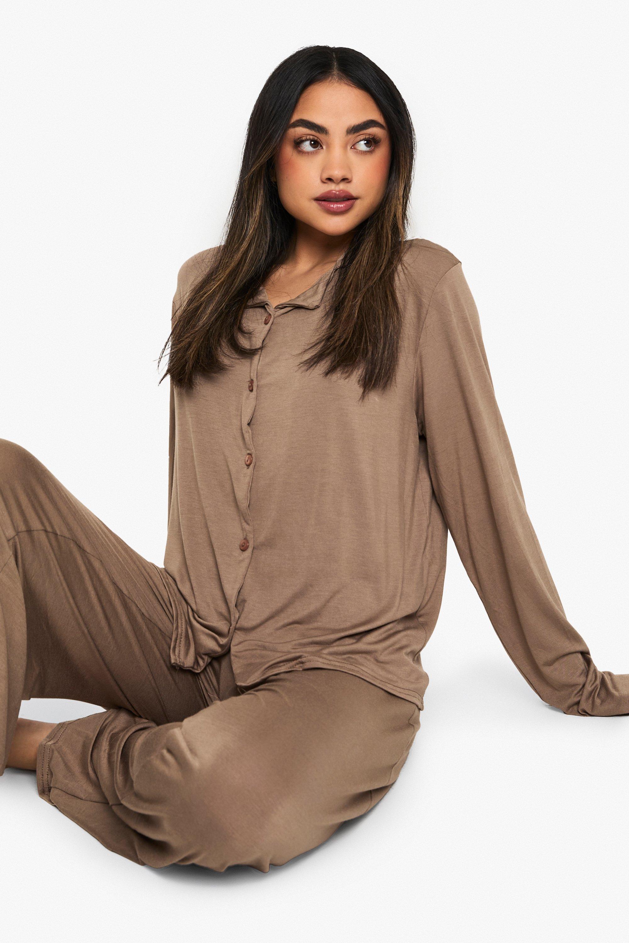 Peached Jersey Knit Long Sleeve Pajama Shirt