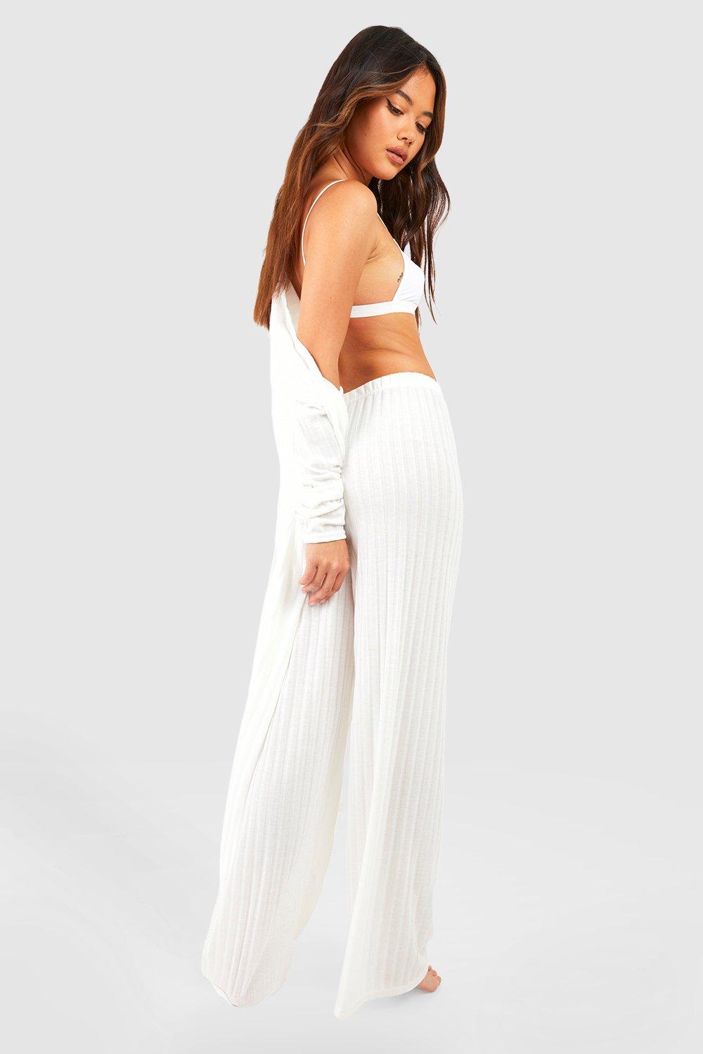 White ribbed hot sale trousers