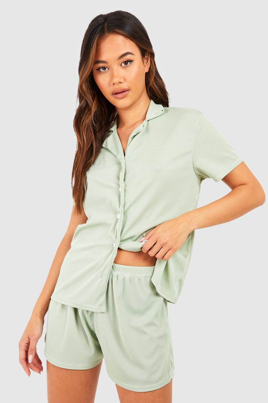 Sage green Rib Jersey Knit Pajama Shorts