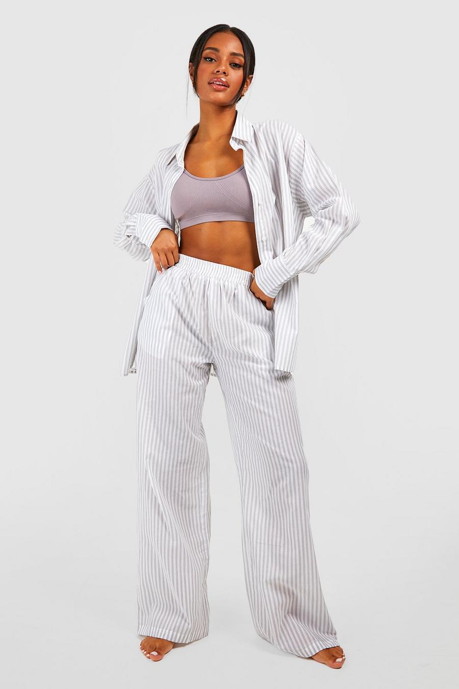 Pantalon de pyjama en coton à rayures, Grey image number 1