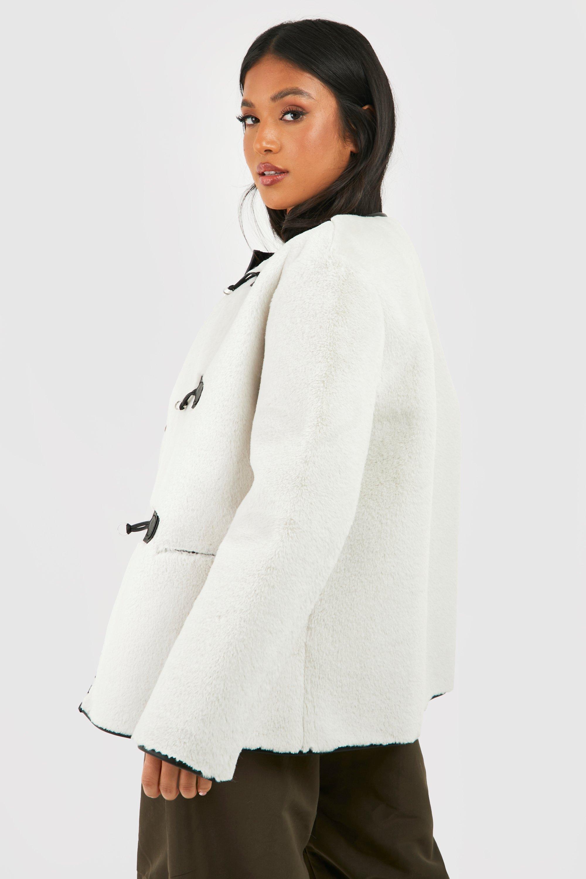 Petite Faux Fur Buckle Detail Coat