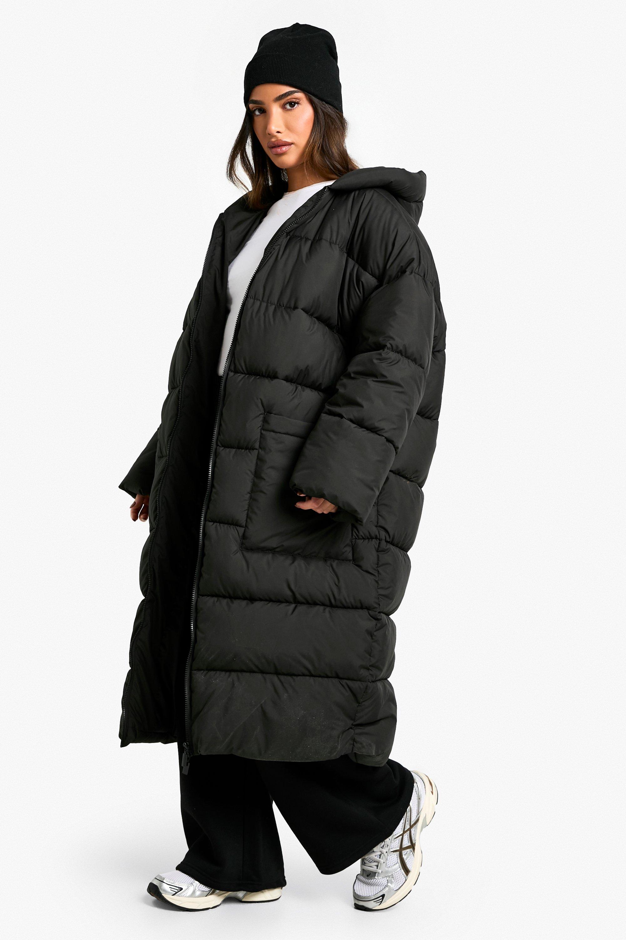 Petite Oversized Hooded Longline Puffer Coat boohoo UK