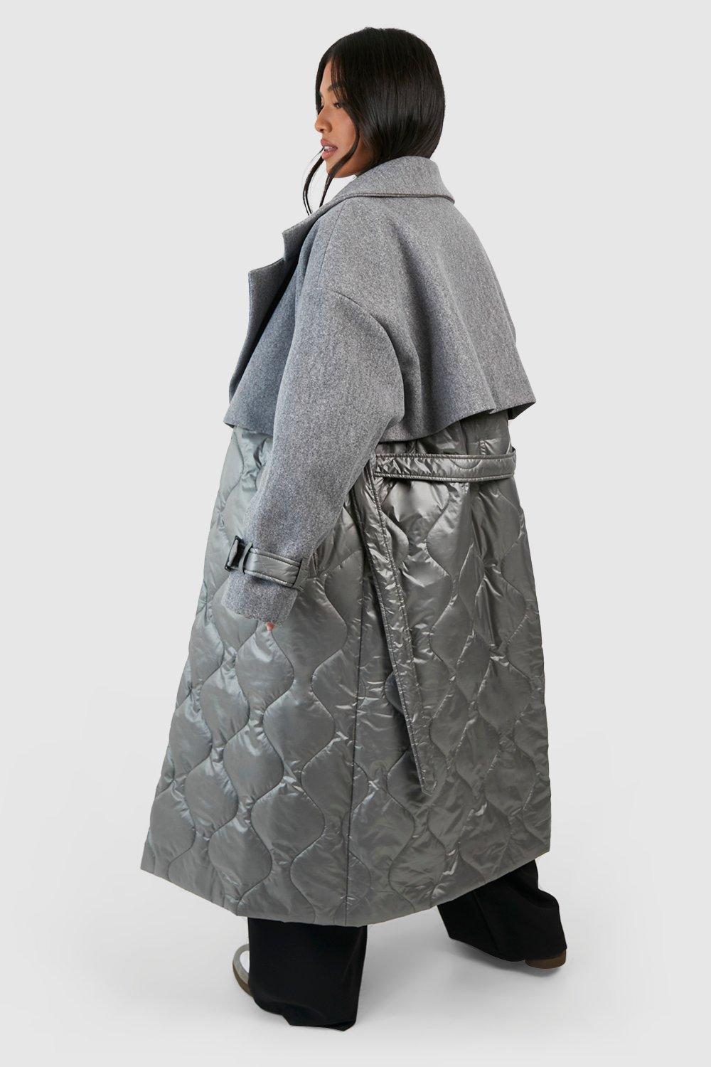 Long padded best sale grey coat